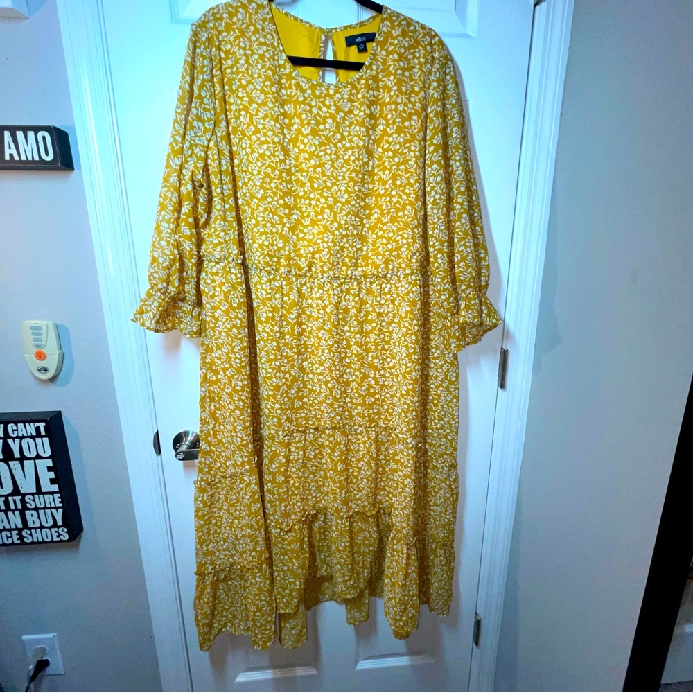 Ellos prairie yellow floral dress, size 24